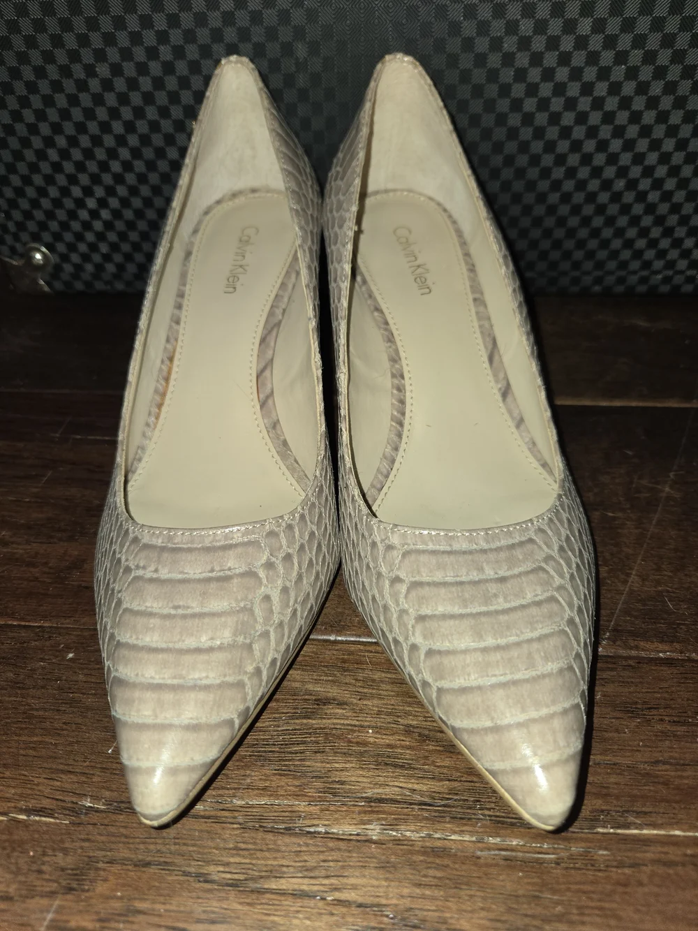 Calvin Klein Taupe Croc-Embossed Pointed Heel Pump